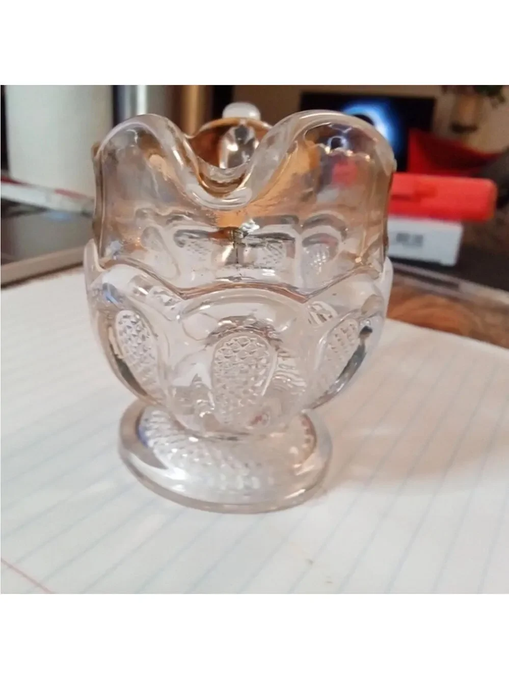 US Glass Antique EAPG Texas Loop Stippled Pattern Clear/Gold Creamer Pitcher
